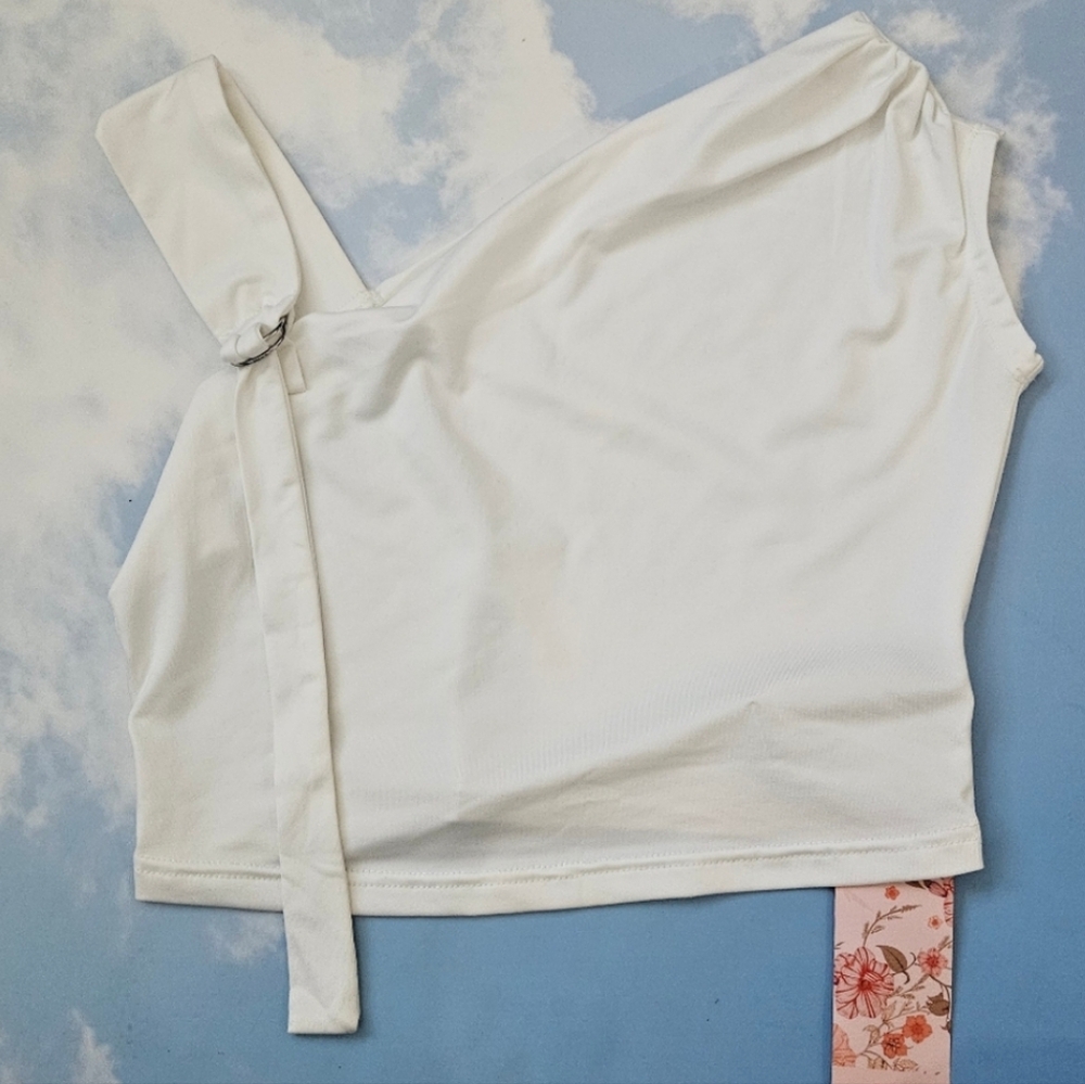 Trendy Club White One-Shoulder Top White Sculpt Top Kylie Style